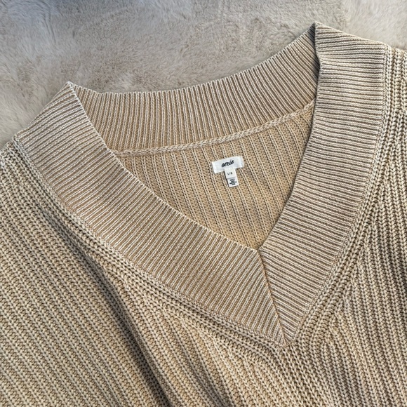 Aerie V-Neck Beige Knit Sweater - Picture 8 of 9